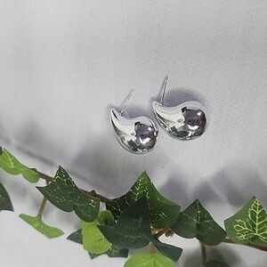 Silver Small 1" Chunky Teardrop Earrings New